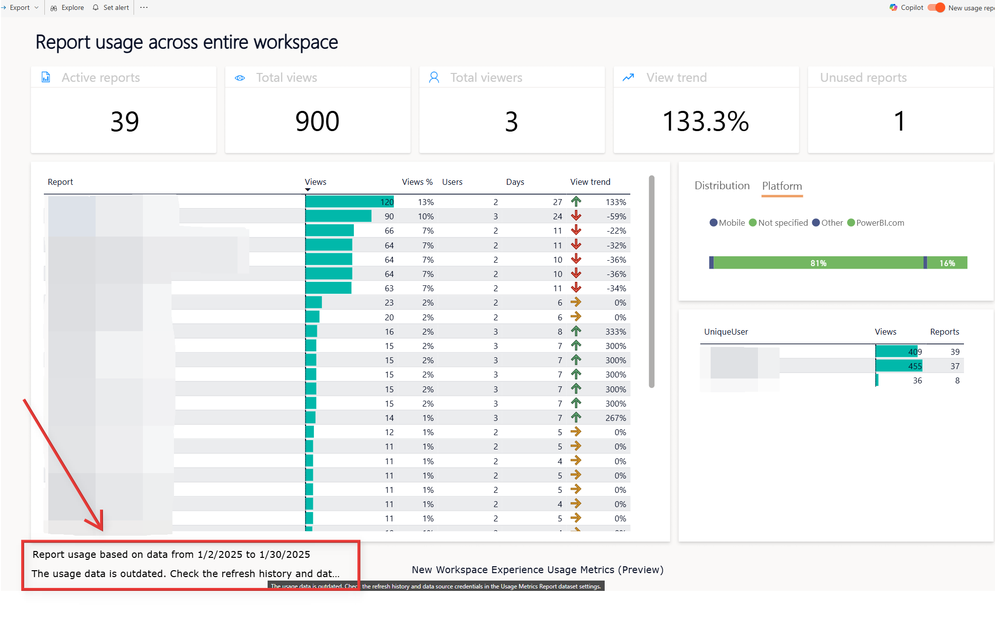 Quick fix for outdated Usage Metrics Report in the Power BI Service