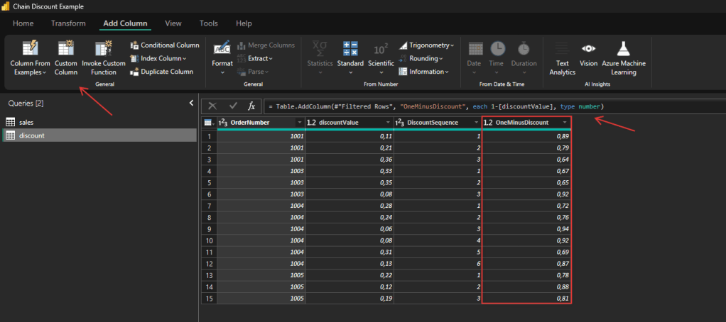 Adding custom column with 1-discount