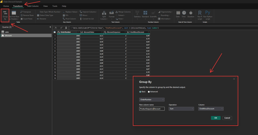 Grouping by the order number column
